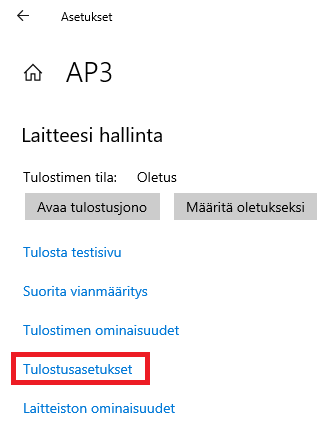 Opening the cash drawer. Windows -> Printers -> AP3 -> Management -> Print Settings.