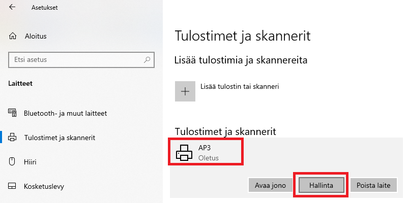 Opening the cash drawer. Windows -> Printers -> AP3 -> Management